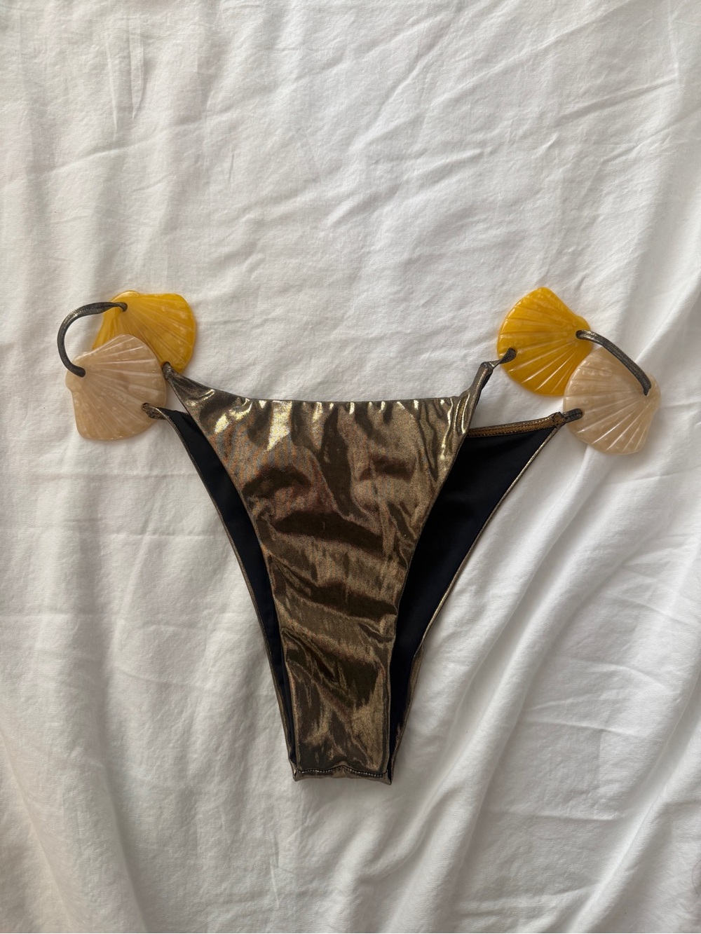 Metallic Bronze Bikini Bottom with Shell Accent